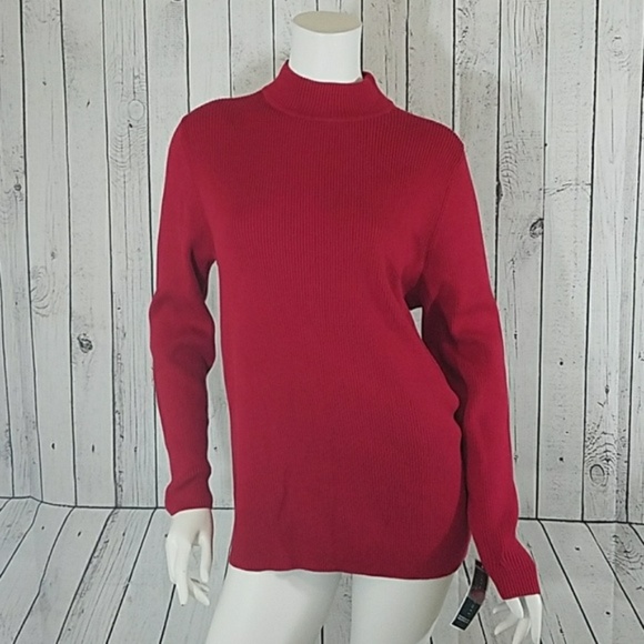 Karen Scott Sweaters - Karen Scott Red Ribbed Swearer Mock Neck 1X